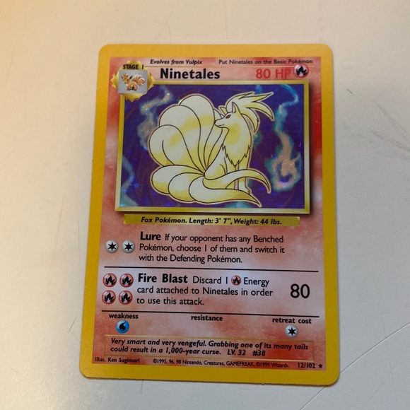 1995 ninetales pokemon card · Base Set First Edition #12(Shadowless) Colorless Lure If your opponent has any Benched Pokémon Pokemon TCG Base Set Ninetales